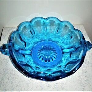 Vintage Anchor Hocking Fairfield Laser Blue Double Handle Bowl Dish